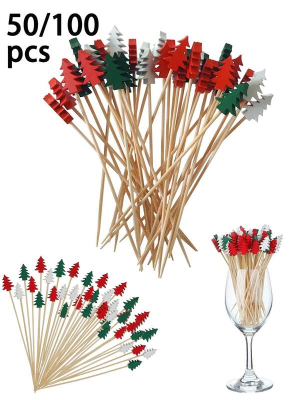 50/100 pièces Piques à cocktail de Noël, cure-dents d'amuse-gueule en forme d'arbre de Noël, cure-dents festifs avec des arbres de Noël au sommet, pour les décorations de fête de Noël, les faveurs de fête, les desserts, la charcuterie, les cure-dents de mariage de luxe