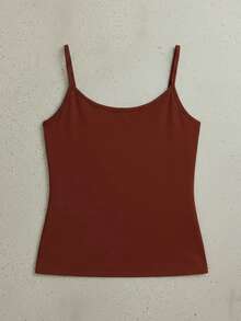 Slim Polyamide Thin Strap Tank Top With Lining - 鏽棕色 - 查看 2