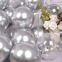 Silver Balloons And Aluminum Foil Sequin Balloon Set 47 Pieces Shiny Latex Helium Silver Metallic Balloons For Birthday Graduation Anniversary Party Decoration Wedding Decoration - Multicolor - View 5