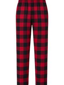Men's Plaid Flannel Pajamas Winter Sleep Bottoms Plus Size - 紅色 - 查看 2