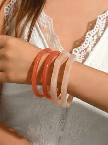6pcs Women's Elegant Acrylic Resin & Metal Bangle Bracelet Set, Suitable For Daily Wear (Random Color & Pattern)