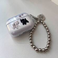 Black & White Cat Electroplated Chain Suitable Compatible With Airpods 2/3/Pro/Pro2/Pro3 Protective Case, 4 - Clear - View 5