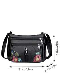 Women's Multi-Layer Large Capacity Crossbody Shoulder Bag [Zipper Direction Selectable] - Black - View 2