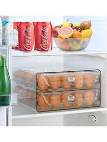 Asnews 1pc Space-Saving Single/Double-Layer Refrigerator Egg Storage Box, Durable And Washable Plastic, Transparent Fresh-Keeping Storage Box, Multi-Layer Egg Tray Container, Stackable Egg Holder For Fridge - Transparent - View 9