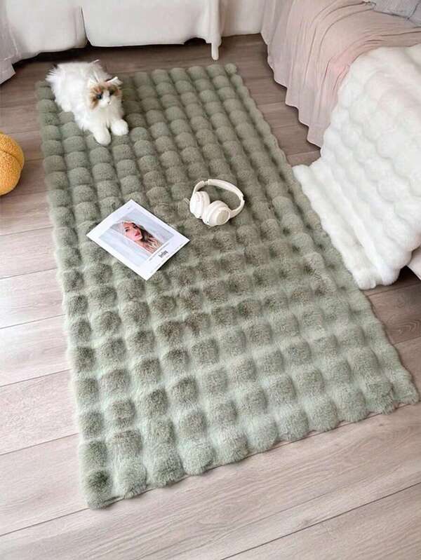 1 Stück minimalistischer, gedämpft grüner Bubble-Plüschteppich, weich, gemütlich, leicht zu reinigen, glatt, warm, geeignet für Flur, Küche, Waschküche, Badezimmer, Studentenwohnheim, Sofa, Schlafzimmer, Wohnzimmer, Waschtisch, Stuhl, runder Teppich für Studentenwohnheim, modischer Teppich