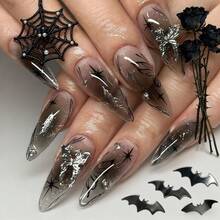 Zuiapoo 24PCS Nail Art Pieces In Different Styles, Hot Selling, Press On Nails Halloween, French Tip Nails, Long Nail, Heavy Industry, Black Nails, Star And Butterfly Long Fake Nail Art, Ideal Birthday And Halloween Gift For Girls And Women, DIY Nail Art At Home, Punk Hot Style,Nails Y2k - 1PC-E - 查看 1