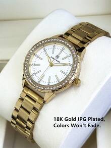 Pablo Raez Montre femme 1 pièce, bijoux en or 18 carats, acier inoxydable, accessoires de plage d'été, montre de luxe pour femmes, montre habillée vintage IPG, couleur dorée, ne ternit pas, élégante, neuve, originale, design charmant, montre à quartz à la mode, montre-bracelet populaire pour filles en or de haute qualité