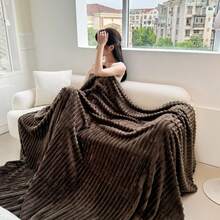 1pc Soft Vintage Style Faux Fur Blanket - Cozy Choice For Sofa And Chairs, Striped Pattern, Machine Washable, Polyester Blend, Comfortable For All Seasons, Chair/Bed Cover | Soft Blanket | Polyester Blend, Rabbit Decor - Mocha Brown - View 5