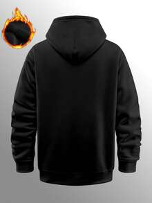 1pc Men's Thick Hoodie Sweatshirt For Autumn/Winter, Casual Sports Outdoor Pullover Hooded Sweatshirt, Loose Fit, Suitable For Home & Outdoor Activities, Can Be Couples Gift, 100% Polyester Material, With Drawstring Hood, Multiple Colors Available, Long Sleeve Top - Black - View 4