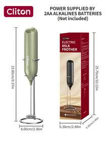 CLITON 1pc Powerful Electric Milk Frother Handheld With Stainless Steel Stand Battery Operated Whisk Drink Mixer For Coffee,Frappe, Latte, Matcha, Hot Chocolate, Mini Hand Blender 2025 Version, Battery Operated Hand Frother Stirrer Wand-Black Hand Mixer Milk Frother For Coffee - Frother Handheld Foam Maker For Lattes, Electric Whisk Drink Mixer Mini Foamer For Cappuccino, Frappe, Matcha, Hot Chocolate - Kitchen Gifts - Black