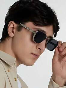 复古蒸汽朋克复古方形金属男士眼镜户外自驾必备女个性时尚防晒眼睛 - 彩色 - 查看 7