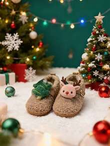 Pantofi de Crăciun pentru copii, pantofi pentru fete, pantofi pentru băieți, pantofi puțin adânci, design de pluș, potriviți pentru Crăciun, cald și distractiv - Cămilă - Vizualizare 4