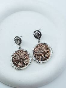 1pc Western Cowboy Style Dual-Tone Geometric Pendant Earrings For Women