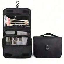 Brodark 1pc Large Capacity Makeup Bag With Hook, Cosmetic Organizer Pouch, Toiletry Bag, Travel Essential, Cruise Essential, Dorm Essential - Black - View 9