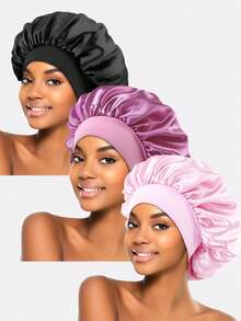 3 piezas Gorro de satén de ala ancha multicolor para mujer, adecuado para uso diario