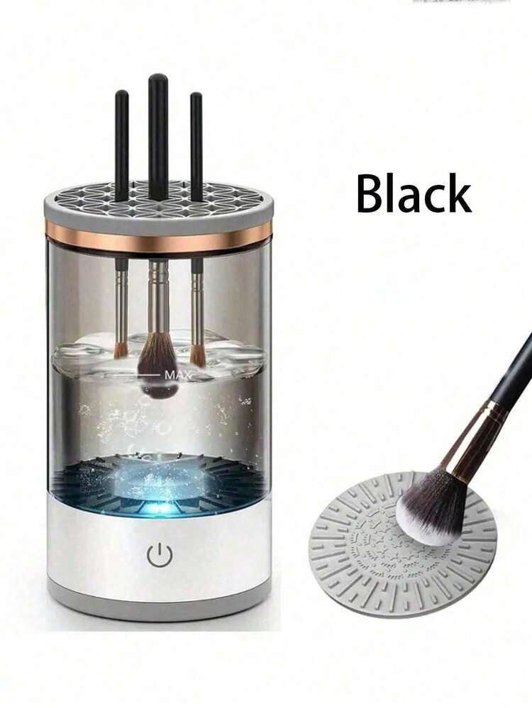 Limpiador de brochas de maquillaje, nueva actualización de dos en uno, limpiador y secador eléctrico de brochas de maquillaje, con USB, impermeable, incluye estante de almacenamiento, limpiador eléctrico de brochas de maquillaje, limpieza profunda automática con rotación y almohadilla de limpieza, adecuado para juegos de brochas de maquillaje de belleza, sombras de ojos, rubor y todo tipo y tamaño de brochas de maquillaje
