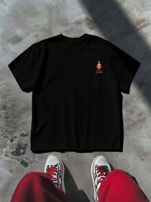 Merry Christmas Lion Tree Tee Lightweight Double Sided Printed Jersey Cotton Skin Friendly Classic Fit Minimalist  All Day Comfort - Black - View 2