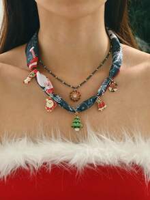 1pc Christmas Tree Bell Charms Scarf Necklace, Handmade Beaded Christmas Women Necklacem, Gift For Mom, Christmas Gift