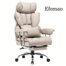 Pink Faux Leather Executive Office Chair With Leg Rest And Lumbar Support - Efomao Big And Tall 400LBS Computer Chair - Gray - View 12