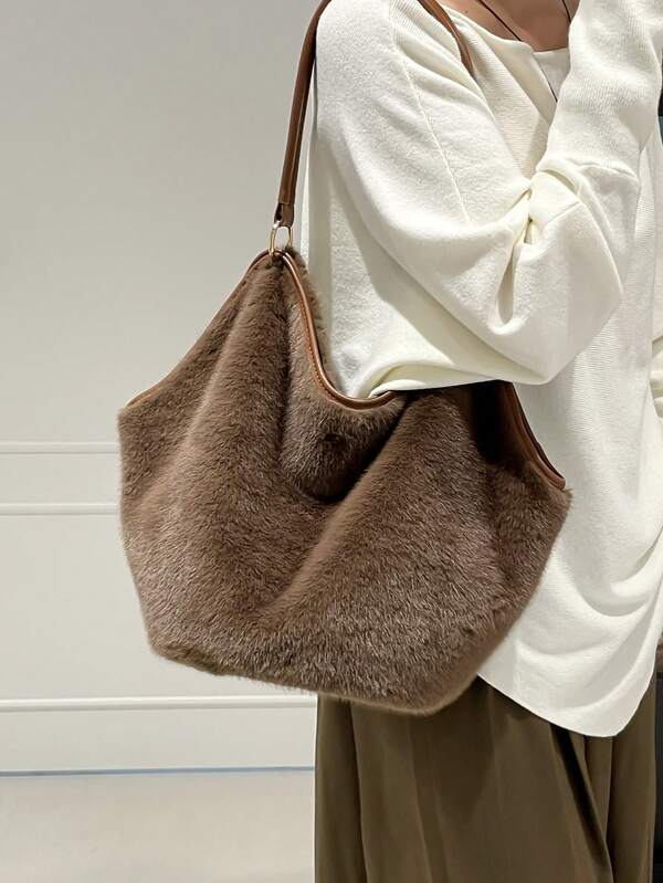 Plush Faux Fur Leopard Print Handbag,Y2K Furry Fur Purse,Chain Fuzzy Strap Cheetah Print Shoulder Tote Bag For Women Gift