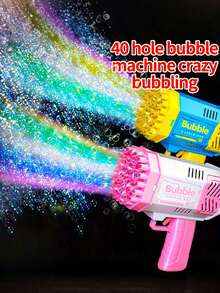 40 Holes Colorful Lights Automatic Bubble Machine Blaster Perfect For Summer Outdoor Lawn Parties Playset Romantic Weddings 4th Of July Christmas Boy Girl Halloween Birthday Gifts For Kids Favor Wubble Activity Toddler Outdoor Water Games Bubbles Toys - 顏色隨機 - 查看 1