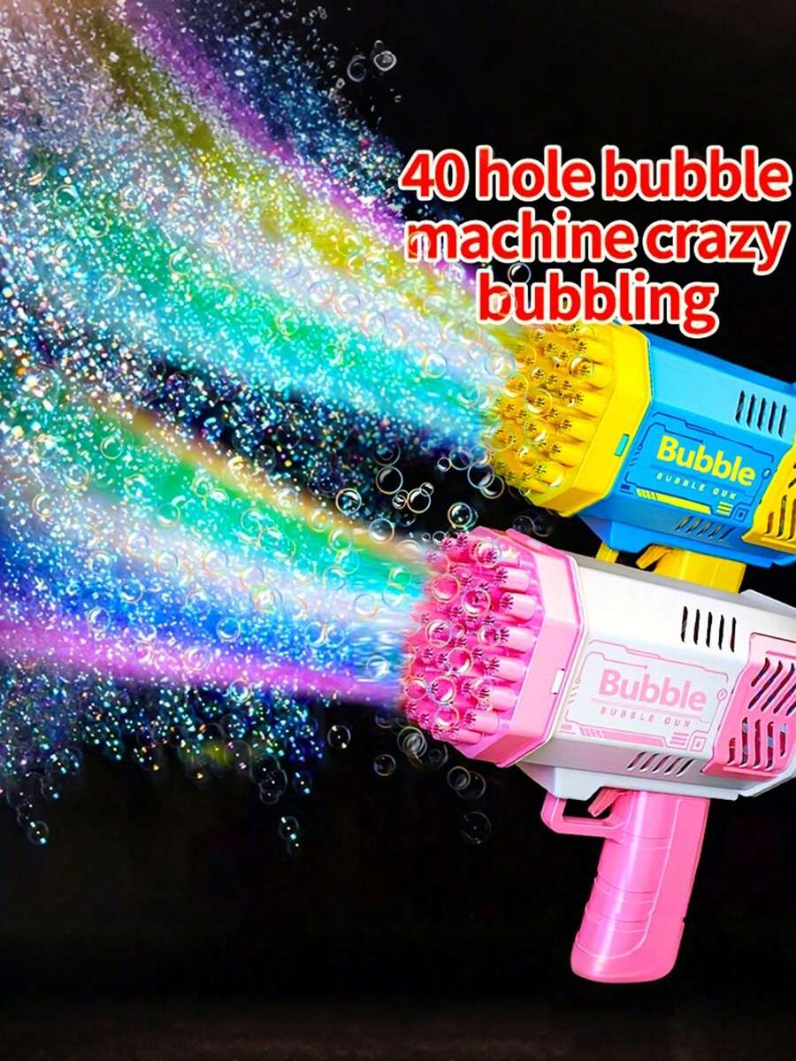 40 Holes Colorful Lights Automatic Bubble Machine Blaster Perfect For Summer Outdoor Lawn Parties Playset Romantic Weddings 4th Of July Christmas Boy Girl Halloween Birthday Gifts For Kids Favor Wubble Activity Toddler Outdoor Water Games Bubbles Toys - 顏色隨機 - 查看 1