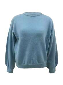 Jersey holgado y suave de estilo europeo y americano para mujer, de color azul, informal para otoño/invierno