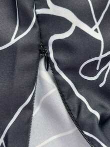 Stylish Women's Holiday Jumpsuit With All-Over Print And Slanted Pockets With Straps, Perfect For Summer! - Black and White - View 6