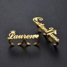 1pc Customized Personalized Double Finger Name Ring, Stainless Steel English Letter Couple Open Ring, Perfect Gift For Friends, Family, Relatives, Lovers, And Christmas - Multicolor - View 10