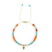 Luxury Gold Spacer Cross Beaded Bracelet, Polished Stone & Turquoise Accent, Versatile Accessory For Everyday Wear
