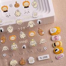 CZ Chikawa Cute Nail Stickers For Girls Kawaii 3D Cartoon Nail Art Decals Japanese Style Pastel Manicure Accessories DIY Peel Stick Nail Decoration For Teens Anime Fans YL002 6108 - 黃色 - 查看 5