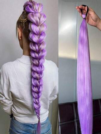 2pcs K-POP Colorful Rainbow Gradient Hair Accessory - Party Must-Have, Lumi Braided Wig/Braided Ponytail, Available In Rose Red/Purple/Dark Purple - Lightweight And Durable Synthetic Fiber Hair, Suitable For Holidays, Parties, Cosplay, K-Pop Costumes And Accessories, Christmas Gifts, Christmas Decorations, And Gifts For Girls