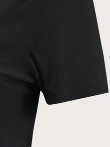 Áo thun thể thao nữ mùa hè nhanh khô, chất liệu lụa băng, 1 chiếc, tay ngắn, cổ tròn, co giãn cao và thoáng khí, thích hợp cho chạy bộ, tập luyện và thể dục, áo thun cơ bản màu đen. - màu đen - Xem 4