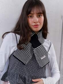 1pc Striped Casual Wool Blend Criss-Cross Neck Warmer Scarf, Decorative For Spring, Autumn & Winter