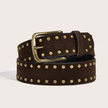 1 chiếc thắt lưng nhung đinh tán vuông bằng đồng cổ điển dành cho nữ, phù hợp với váy và áo khoác - Cà phê - Xem 7