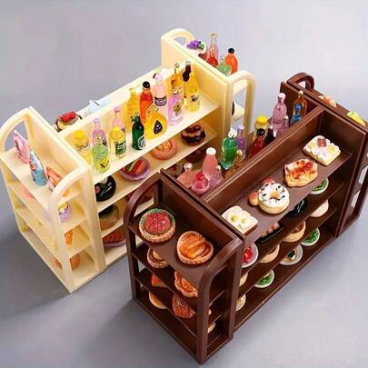 3 件 1:12 比例迷你超市货架展示架，适用于微型房间装饰和展示，模型房屋零食架，家居装饰储物架，非常适合节日房屋装饰，模型房屋配件，完美的节日和生日礼物，复活节