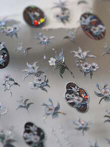 1pc Vintage Baroque Pearl Lily Flower 3D Embossed Nail Art Sticker, Elegant Shell Floral Decal For Home Or Nail Salon, DIY Nail Art Supplies For Women And Girls, Holiday Gift