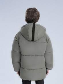 男童加厚羽绒服，带帽，拉链前襟，带口袋，冬季休闲外套