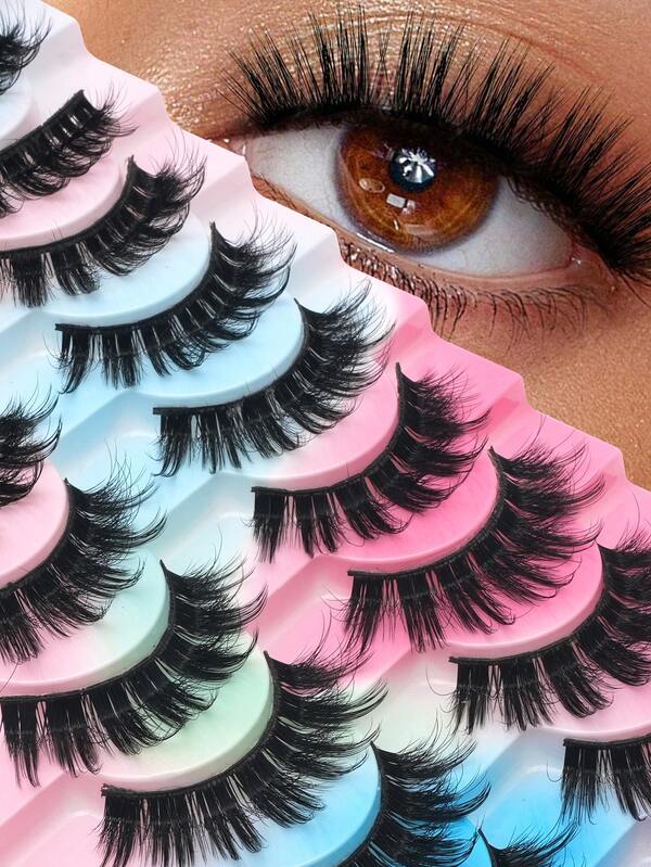 10 paires de faux cils en fourrure de vison moelleux, faux cils délicats, faux cils épais, faux cils bouclés, faux cils 3D naturels, convenant pour les vacances, les fêtes, Halloween, Noël et diverses occasions. Cils en forme d'œil de chat