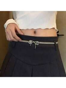 Solid Color Bow Decor Stainless Steel Waist Chain, All Season