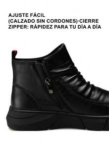 Botines de hombre antideslizantes y amortiguadores de otoño,Botas de hombre con cremallera lateral de cuero negro brillante ,High-top botas antideslizantes resistente al desgaste, cómodo casual transpirable suela gruesa botas de los hombres, de interior y al aire libre cuatro estaciones se puede usar Botas de hombre - Negro - Ver 8