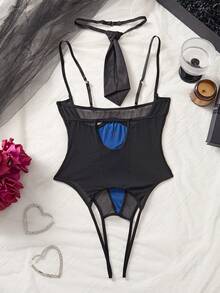 2 Pieces Women's Cosplay,Charming Policewoman,Bare Chest,Sheer&Backless,Sexy Lingerie,Teddy Bodysuit,Sexy Lingerie Bodysuit Set(Including Tie)