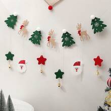 1 set de bannière décorative en feutre rouge et vert, décoration murale pour fête de Noël, ornements en pompon représentant le Père Noël, le sapin de Noël, le renne, le bonhomme de neige - Multicolore - Voir 10