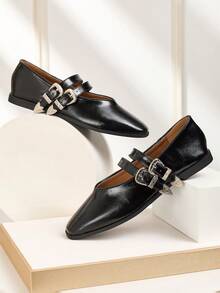 Schwarze quadratische Spitze handgefertigte flache Ballett Mary Jane Schuhe, Slip-On Lässig minimalistische vielseitige Ausschnitt-Outdoor-Schuhe für Frauen, ganzjährig