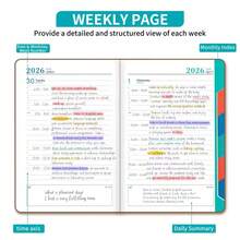 1本2026年自律计划本 - 320页，高品质仿皮封面，多色设计，月度及周计划布局，小巧便携，适合时间管理和目标追踪（成人），挑战自我