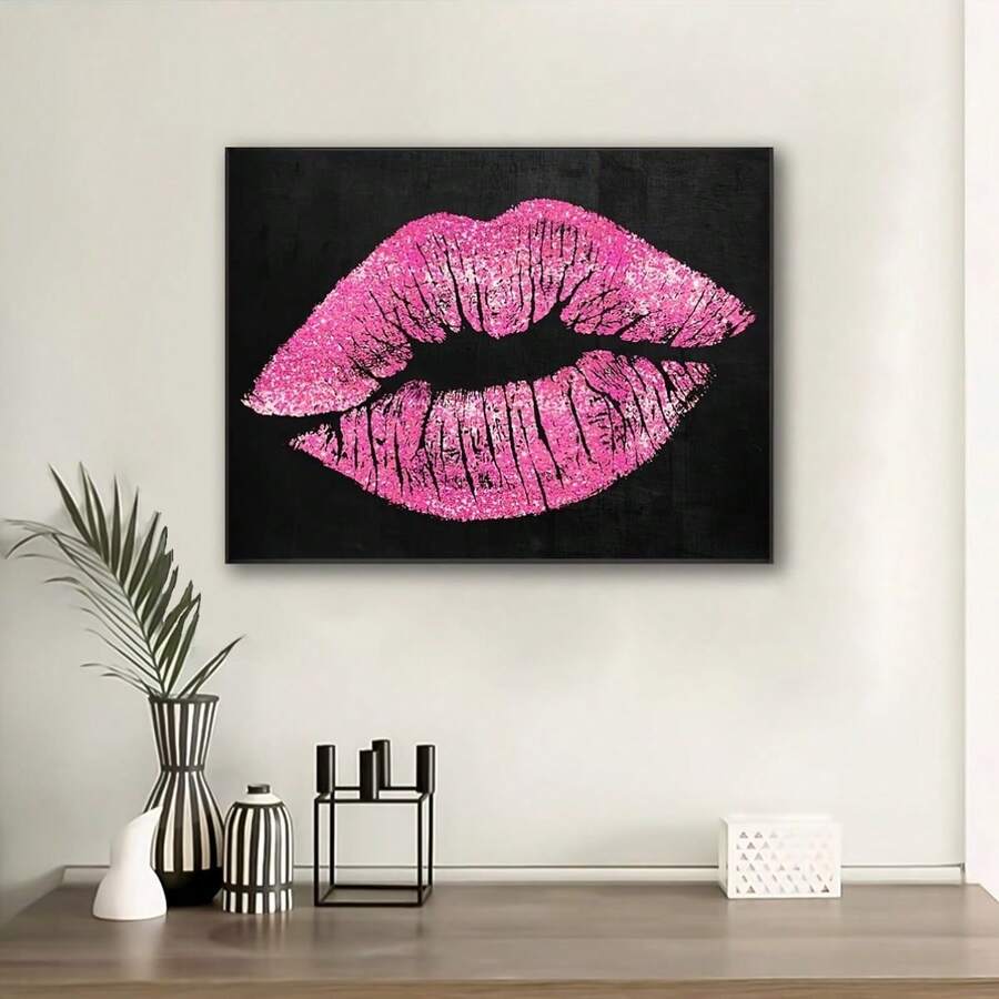 Áp phích nghệ thuật treo tường đôi môi hồng hiện đại - Vải canvas không khung (Thích hợp cho phòng khách, phòng ngủ, văn phòng hoặc phòng ăn) - Nhiều màu - Xem 1