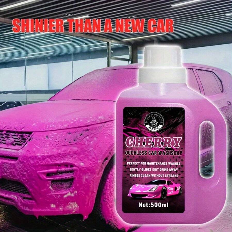 500ml Concentrated Foaming Car Wash Liquid, Pink Foam Formula, High Foam, Suitable For Black & White Car Paint, Water Wax Protection, Mirror-Like Finish, Compatible With Foam Gun & Bucket Washing, All-In-One Car Care Solution