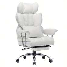 Pink Faux Leather Executive Office Chair With Leg Rest And Lumbar Support - Efomao Big And Tall 400LBS Computer Chair - Gray - View 11