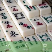 144-Piece Standard Mahjong Set (Including 2 Spare Tiles), 4 Card Rulers And 2 Dice, Portable Travel Tabletop Game, Suitable For Use During Travel Or Family Gatherings. - Beige - View 6