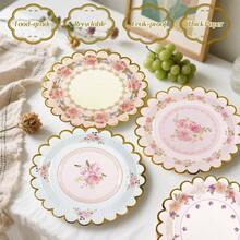 48 PCS Vintage Floral Paper Plates Inch, Scalloped Flower Tea Party Plates Disposable Cake Dessert Plate Birthday Bridal Shower Shower Wedding Party Decorations Floral - 花的 - 查看 4